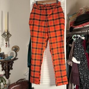Hot Topic Pumpkin Orange Plaid Tartan Trousers